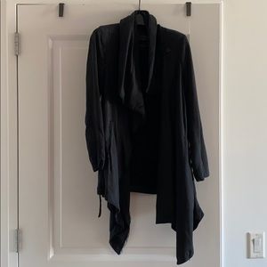 AllSaaints Waterfall Drape Coat in navy blue